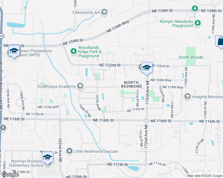 map of restaurants, bars, coffee shops, grocery stores, and more near 16789 Northeast 121st Street in Redmond