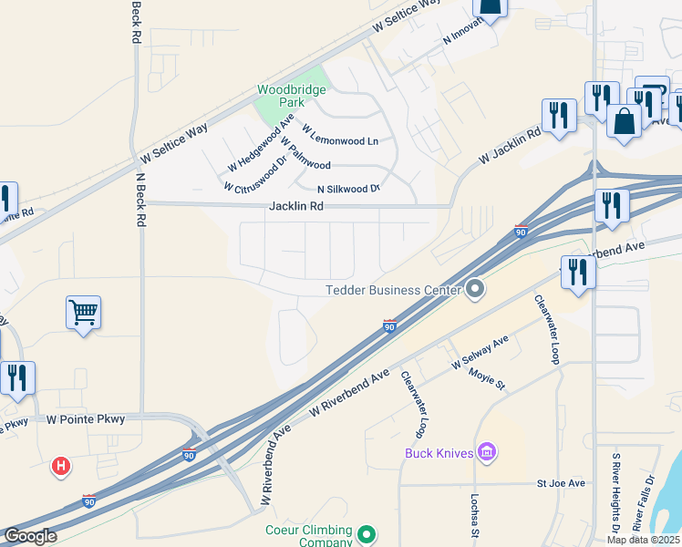 map of restaurants, bars, coffee shops, grocery stores, and more near 5788 West Gumwood Circle in Post Falls