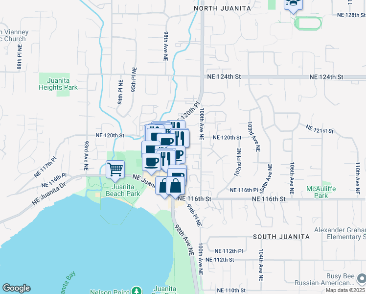 map of restaurants, bars, coffee shops, grocery stores, and more near 11920 98th Avenue Northeast in Kirkland