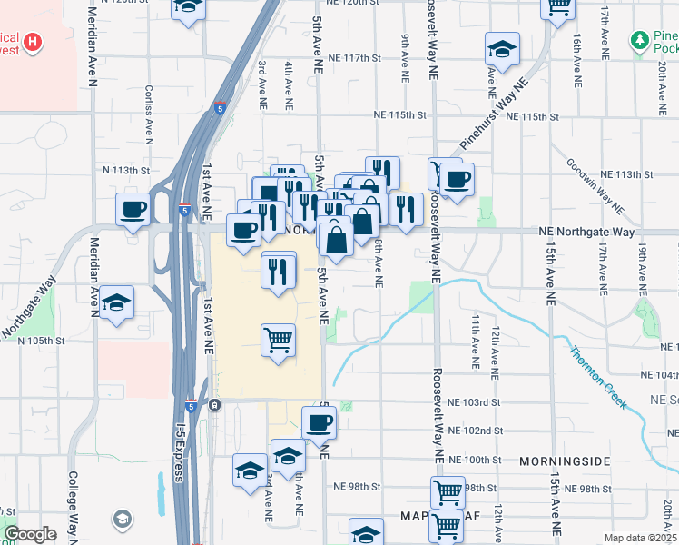 map of restaurants, bars, coffee shops, grocery stores, and more near 10712 5th Avenue Northeast in Seattle