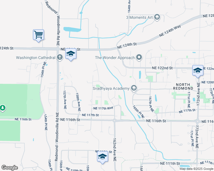 map of restaurants, bars, coffee shops, grocery stores, and more near 11986 161st Avenue Northeast in Redmond