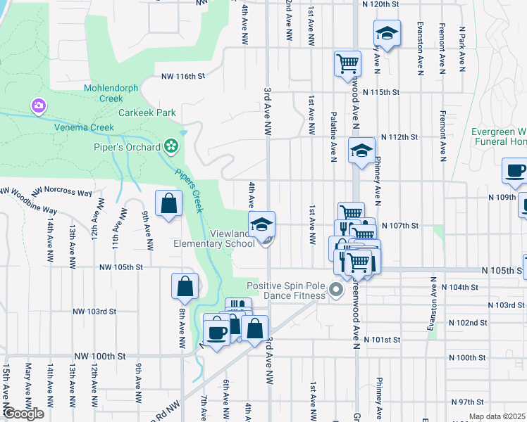 map of restaurants, bars, coffee shops, grocery stores, and more near 10717 3rd Avenue Northwest in Seattle