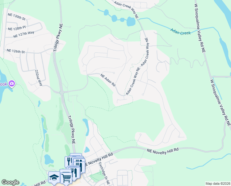 map of restaurants, bars, coffee shops, grocery stores, and more near 24043 Northeast Adair Road in Redmond