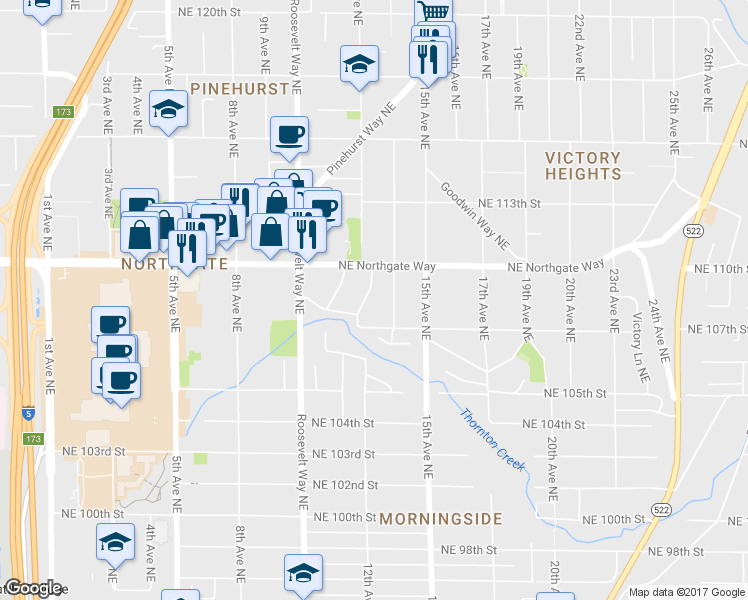 map of restaurants, bars, coffee shops, grocery stores, and more near 10816 12th Ave NE in Seattle