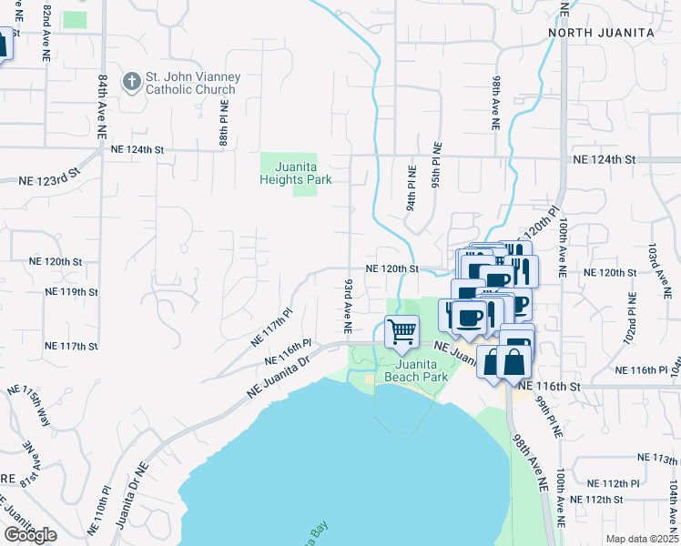 map of restaurants, bars, coffee shops, grocery stores, and more near 11933 93rd Avenue Northeast in Kirkland