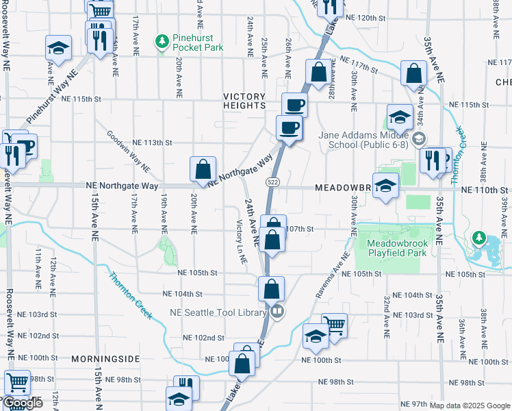 map of restaurants, bars, coffee shops, grocery stores, and more near 10730 24th Avenue Northeast in Seattle