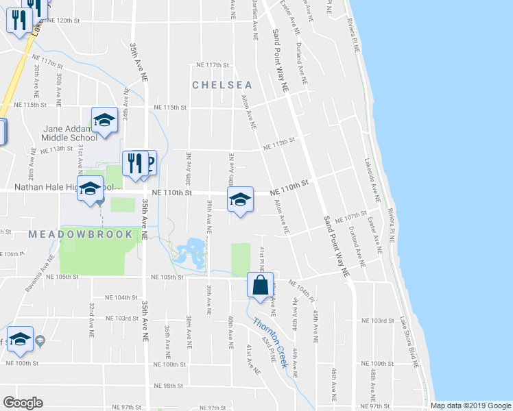 map of restaurants, bars, coffee shops, grocery stores, and more near 4030 Northeast 109th Street in Seattle
