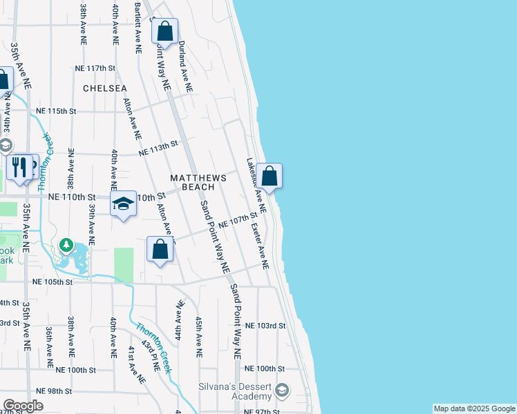 map of restaurants, bars, coffee shops, grocery stores, and more near 4621 Northeast 107th Street in Seattle