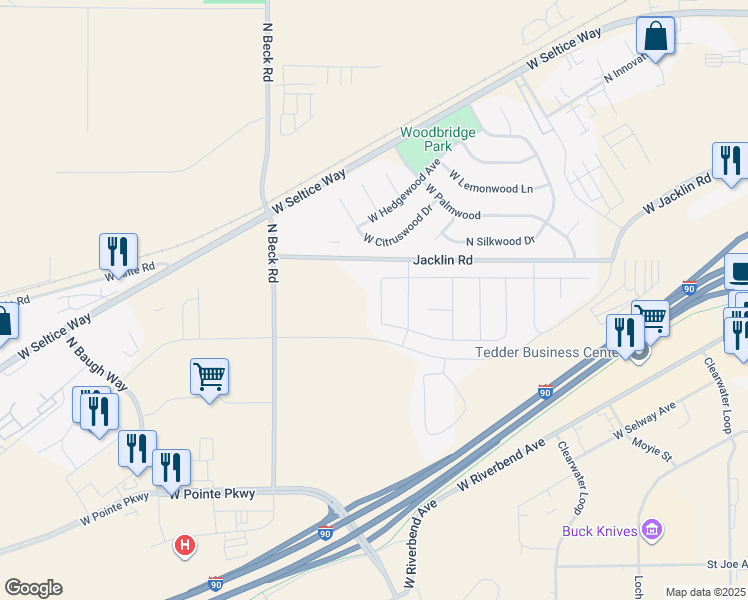map of restaurants, bars, coffee shops, grocery stores, and more near 5481 West Gumwood Circle in Post Falls