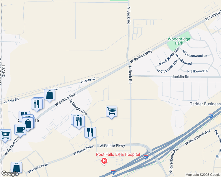 map of restaurants, bars, coffee shops, grocery stores, and more near 5789 West Expo Parkway in Post Falls