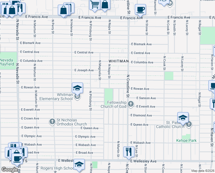 map of restaurants, bars, coffee shops, grocery stores, and more near in Spokane