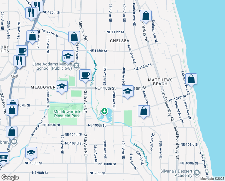 map of restaurants, bars, coffee shops, grocery stores, and more near 10734 38th Avenue Northeast in Seattle