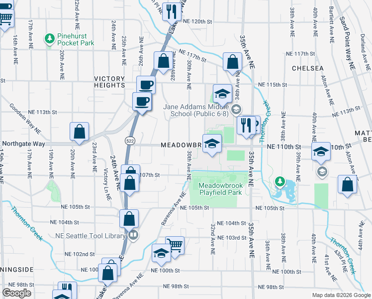 map of restaurants, bars, coffee shops, grocery stores, and more near 10725 30th Avenue Northeast in Seattle