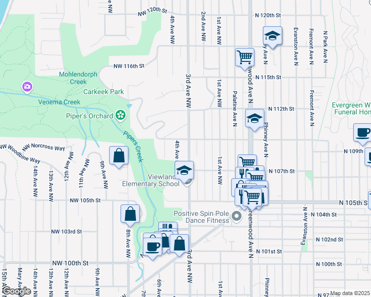 map of restaurants, bars, coffee shops, grocery stores, and more near 10717 3rd Avenue Northwest in Seattle