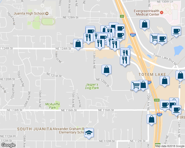 map of restaurants, bars, coffee shops, grocery stores, and more near 12021 113th Avenue Northeast in Kirkland