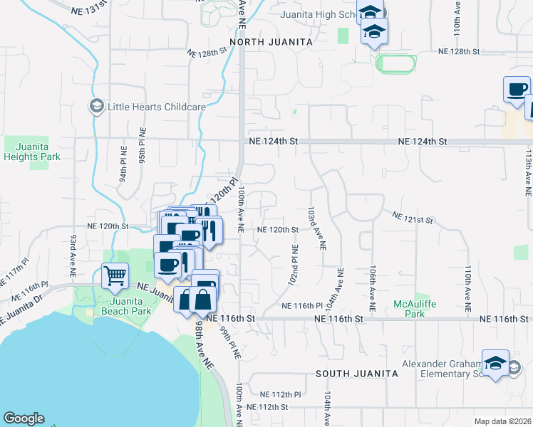 map of restaurants, bars, coffee shops, grocery stores, and more near 12024 101st Avenue Northeast in Kirkland
