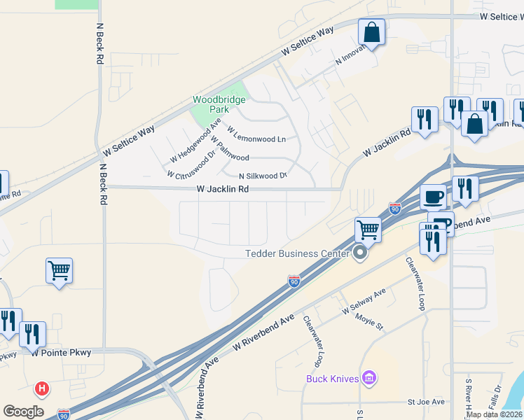map of restaurants, bars, coffee shops, grocery stores, and more near 4945 West Gumwood Circle in Post Falls