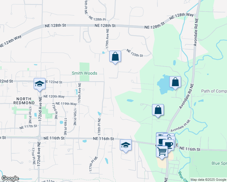 map of restaurants, bars, coffee shops, grocery stores, and more near 12152 179th Place Northeast in Redmond