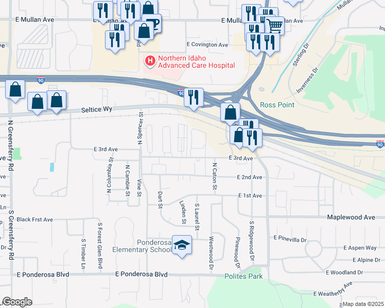 map of restaurants, bars, coffee shops, grocery stores, and more near 310 North Promenade Loop in Post Falls