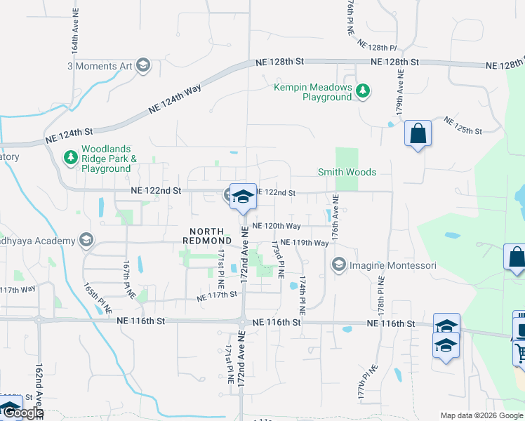 map of restaurants, bars, coffee shops, grocery stores, and more near 17297 Northeast 122nd Street in Redmond