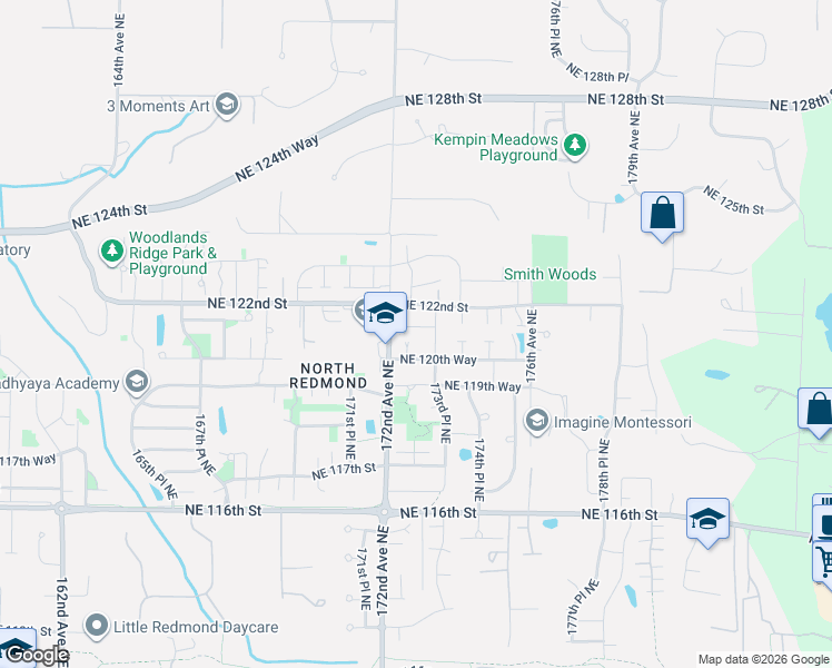 map of restaurants, bars, coffee shops, grocery stores, and more near 17297 Northeast 122nd Street in Redmond