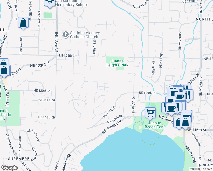 map of restaurants, bars, coffee shops, grocery stores, and more near 12048 89th Place Northeast in Kirkland