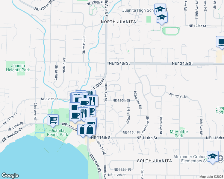 map of restaurants, bars, coffee shops, grocery stores, and more near 12036 100th Avenue Northeast in Kirkland