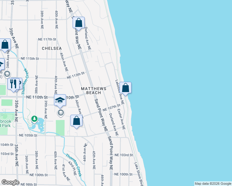 map of restaurants, bars, coffee shops, grocery stores, and more near 10749 Lakeside Avenue Northeast in Seattle