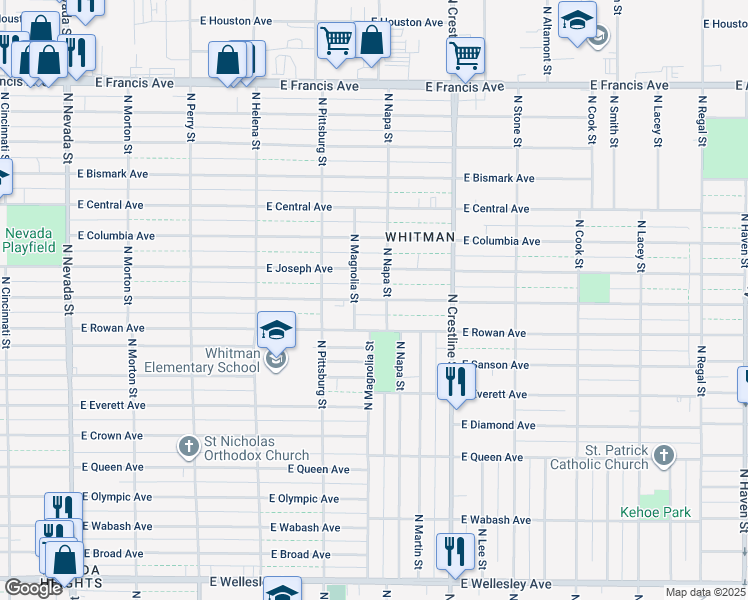 map of restaurants, bars, coffee shops, grocery stores, and more near 1817 East Nebraska Avenue in Spokane
