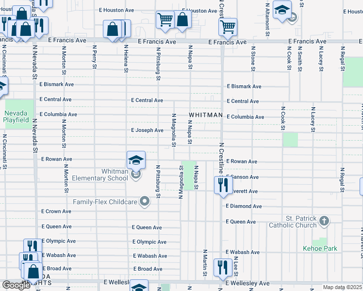 map of restaurants, bars, coffee shops, grocery stores, and more near 1811 East Nebraska Avenue in Spokane