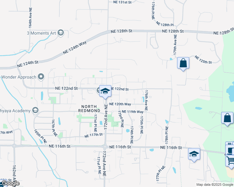 map of restaurants, bars, coffee shops, grocery stores, and more near 17297 Northeast 122nd Street in Redmond