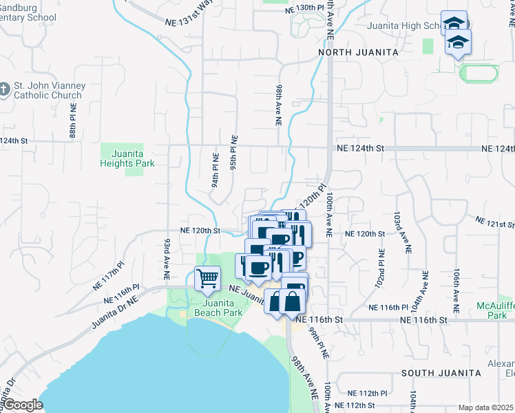 map of restaurants, bars, coffee shops, grocery stores, and more near 12034 96th Avenue Northeast in Kirkland