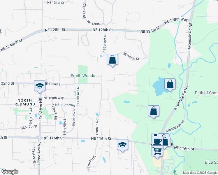 map of restaurants, bars, coffee shops, grocery stores, and more near 12152 179th Place Northeast in Redmond