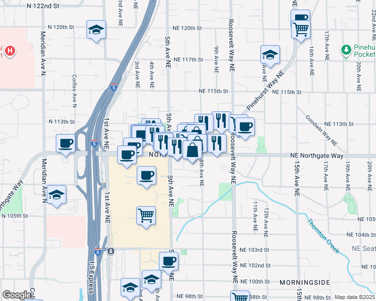 map of restaurants, bars, coffee shops, grocery stores, and more near 528 Northgate Mal in Seattle