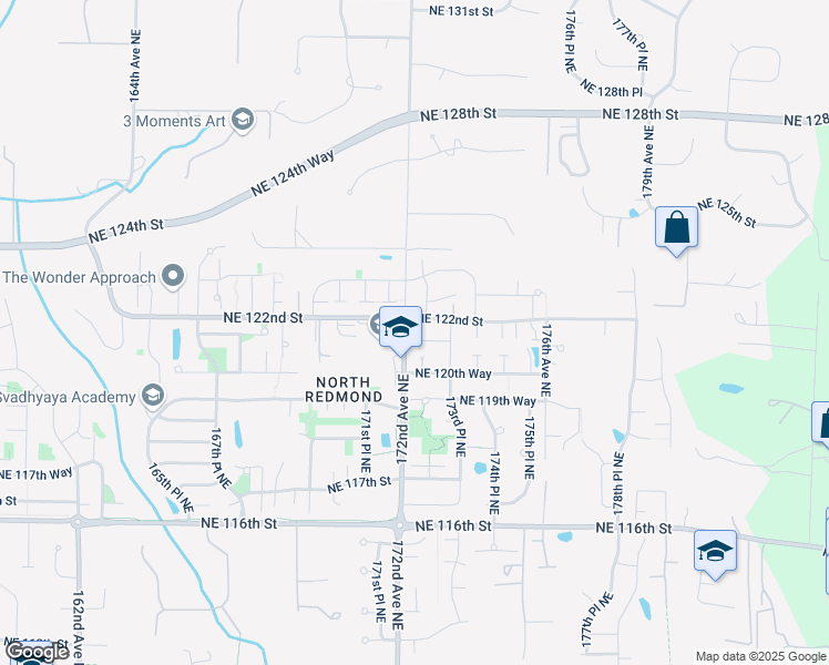 map of restaurants, bars, coffee shops, grocery stores, and more near 17238 Northeast 121st Place in Redmond