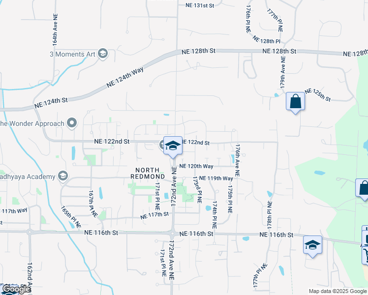 map of restaurants, bars, coffee shops, grocery stores, and more near 17238 Northeast 121st Place in Redmond