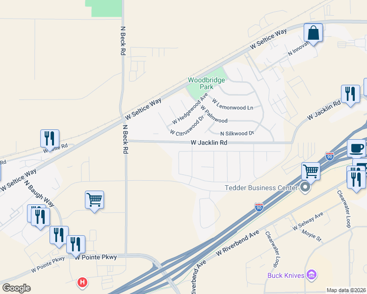 map of restaurants, bars, coffee shops, grocery stores, and more near 5265 West Gumwood Circle in Post Falls
