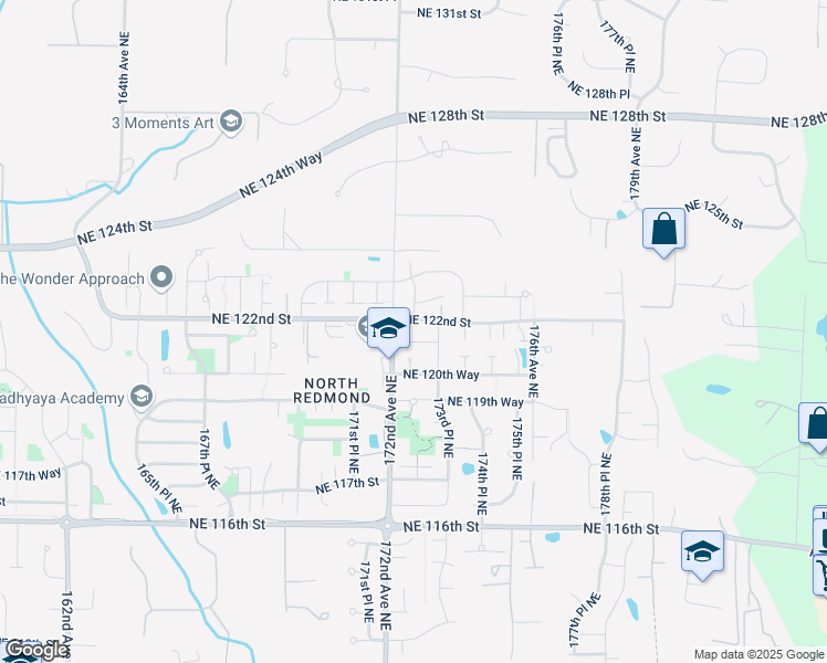 map of restaurants, bars, coffee shops, grocery stores, and more near 17238 Northeast 121st Place in Redmond