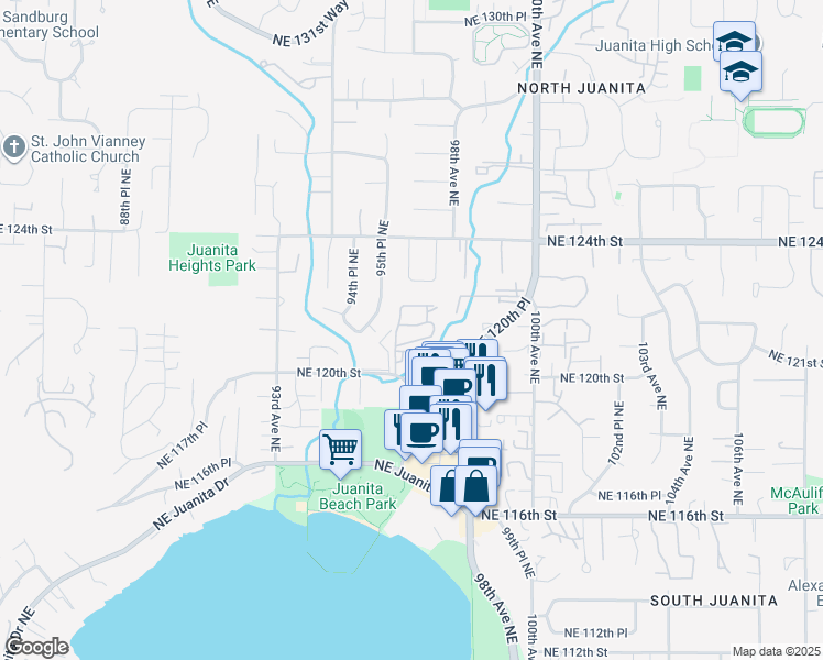 map of restaurants, bars, coffee shops, grocery stores, and more near 12034 96th Avenue Northeast in Kirkland
