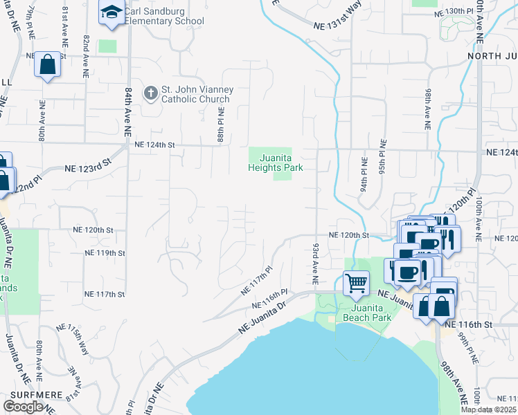 map of restaurants, bars, coffee shops, grocery stores, and more near 12048 89th Place Northeast in Kirkland