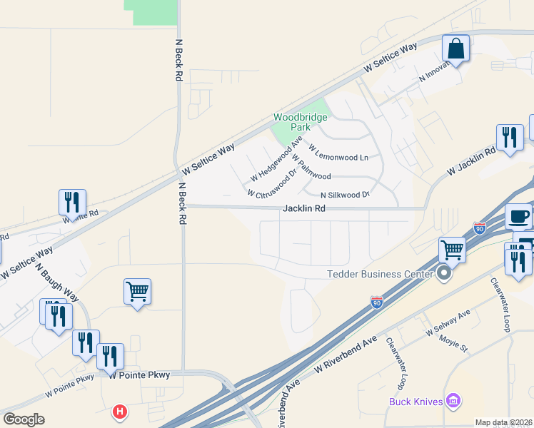 map of restaurants, bars, coffee shops, grocery stores, and more near 5265 West Gumwood Circle in Post Falls