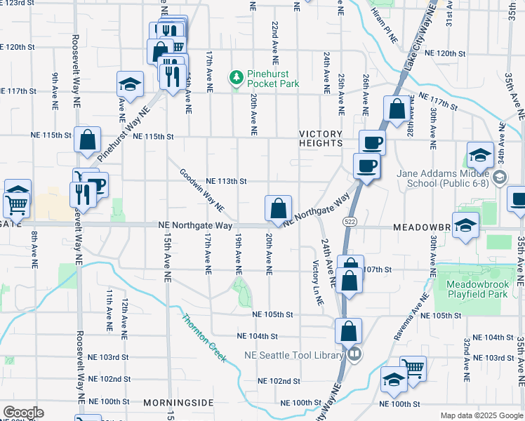 map of restaurants, bars, coffee shops, grocery stores, and more near 11021 20th Avenue Northeast in Seattle