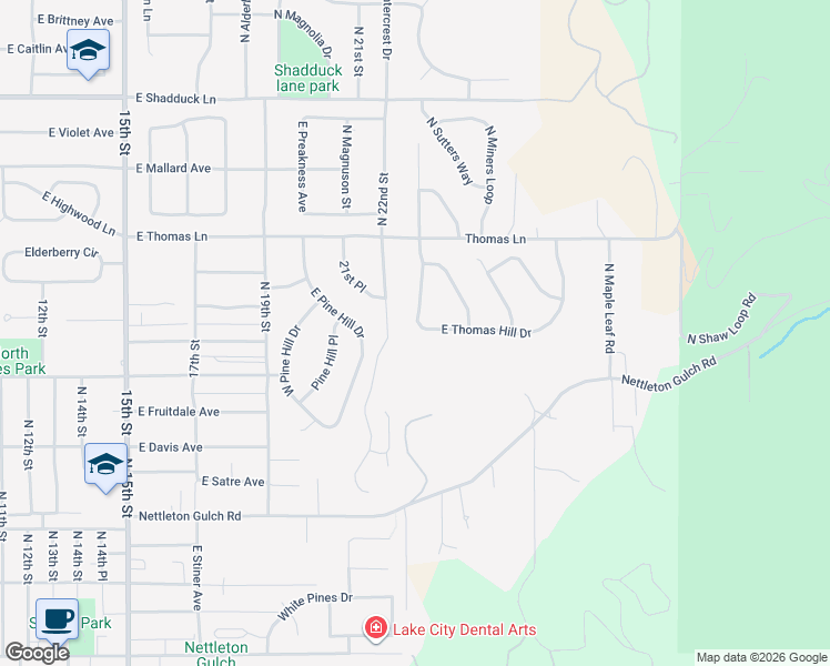 map of restaurants, bars, coffee shops, grocery stores, and more near 2418 East Thomas Hill Drive in Coeur d'Alene