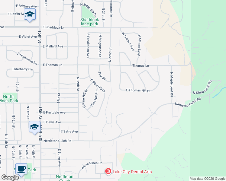 map of restaurants, bars, coffee shops, grocery stores, and more near 2418 East Thomas Hill Drive in Coeur d'Alene