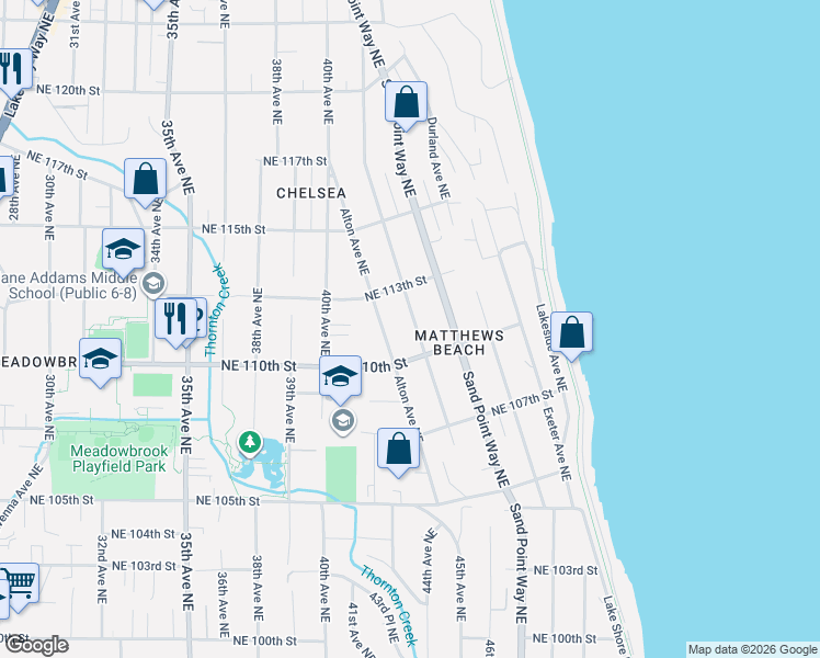 map of restaurants, bars, coffee shops, grocery stores, and more near 11018 Bartlett Avenue Northeast in Seattle