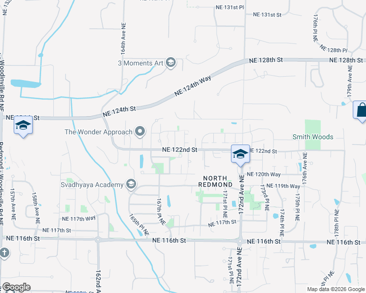 map of restaurants, bars, coffee shops, grocery stores, and more near 12211 168th Court Northeast in Redmond
