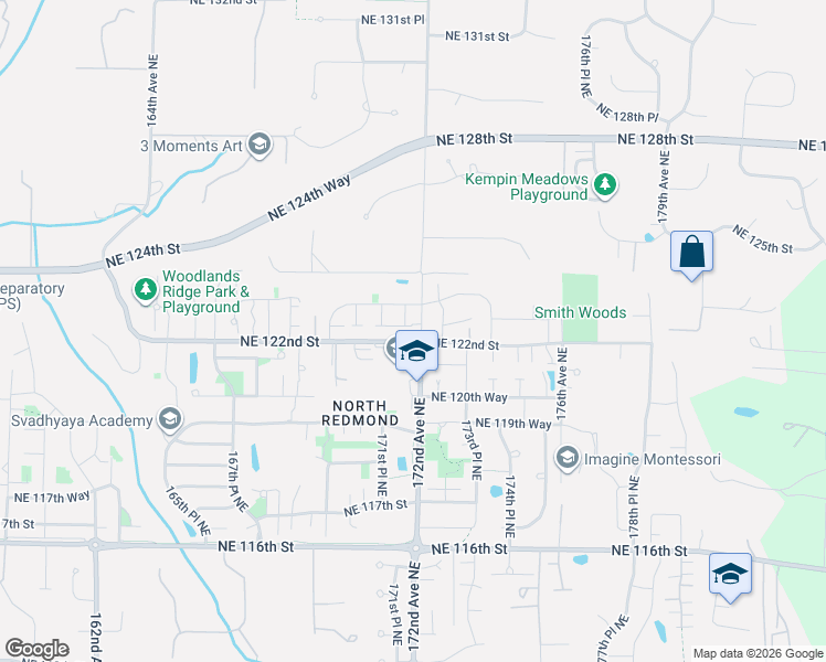 map of restaurants, bars, coffee shops, grocery stores, and more near 17238 Northeast 121st Place in Redmond