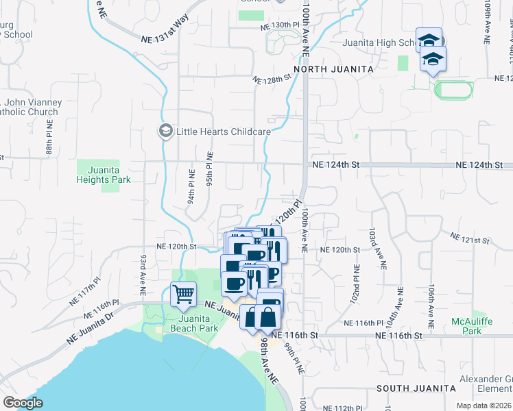 map of restaurants, bars, coffee shops, grocery stores, and more near 9750 Northeast 120th Place in Kirkland