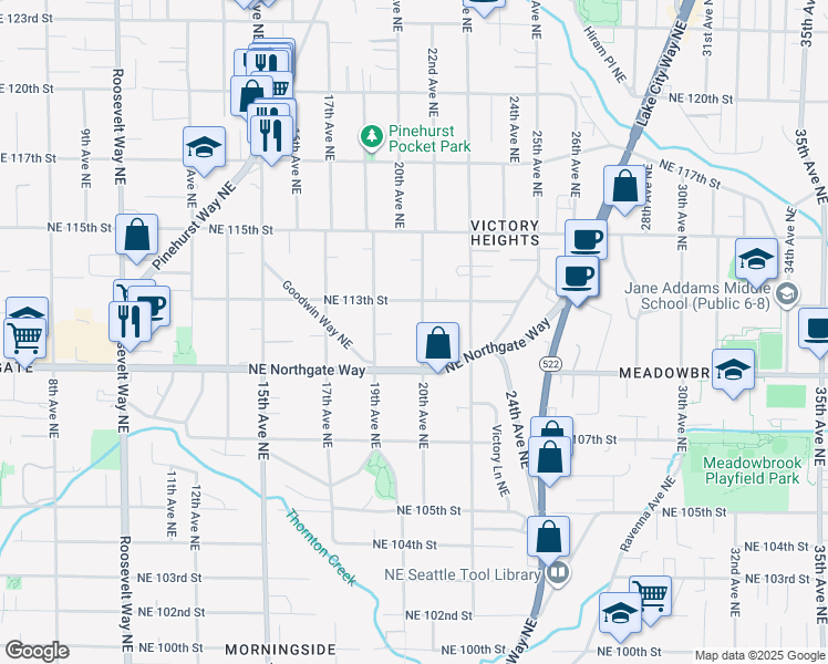 map of restaurants, bars, coffee shops, grocery stores, and more near 11021 20th Avenue Northeast in Seattle