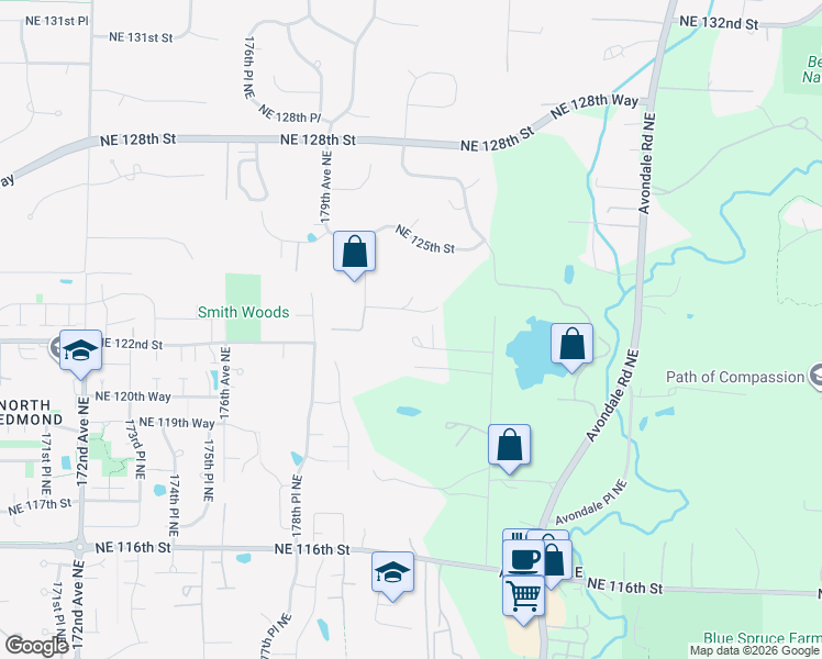 map of restaurants, bars, coffee shops, grocery stores, and more near 12043 184th Avenue Northeast in Redmond